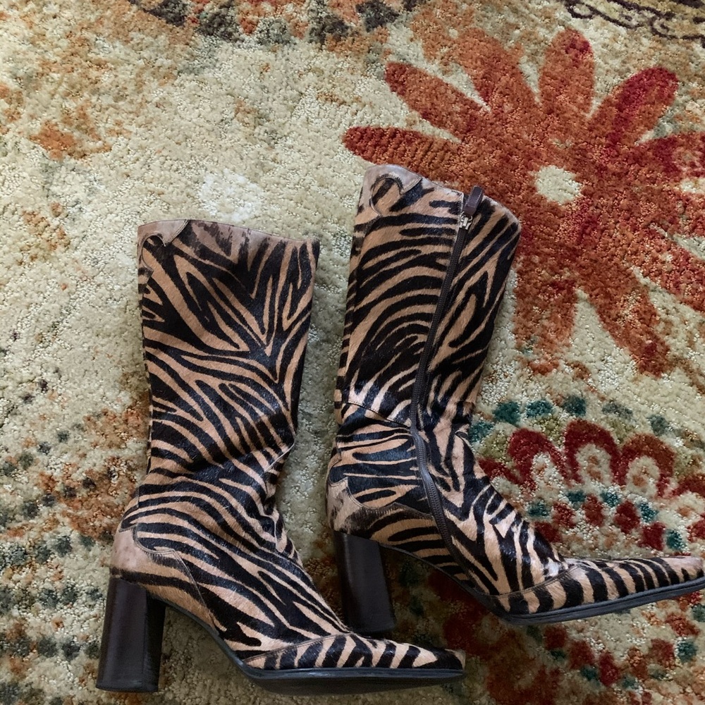 High heel zebra print boots